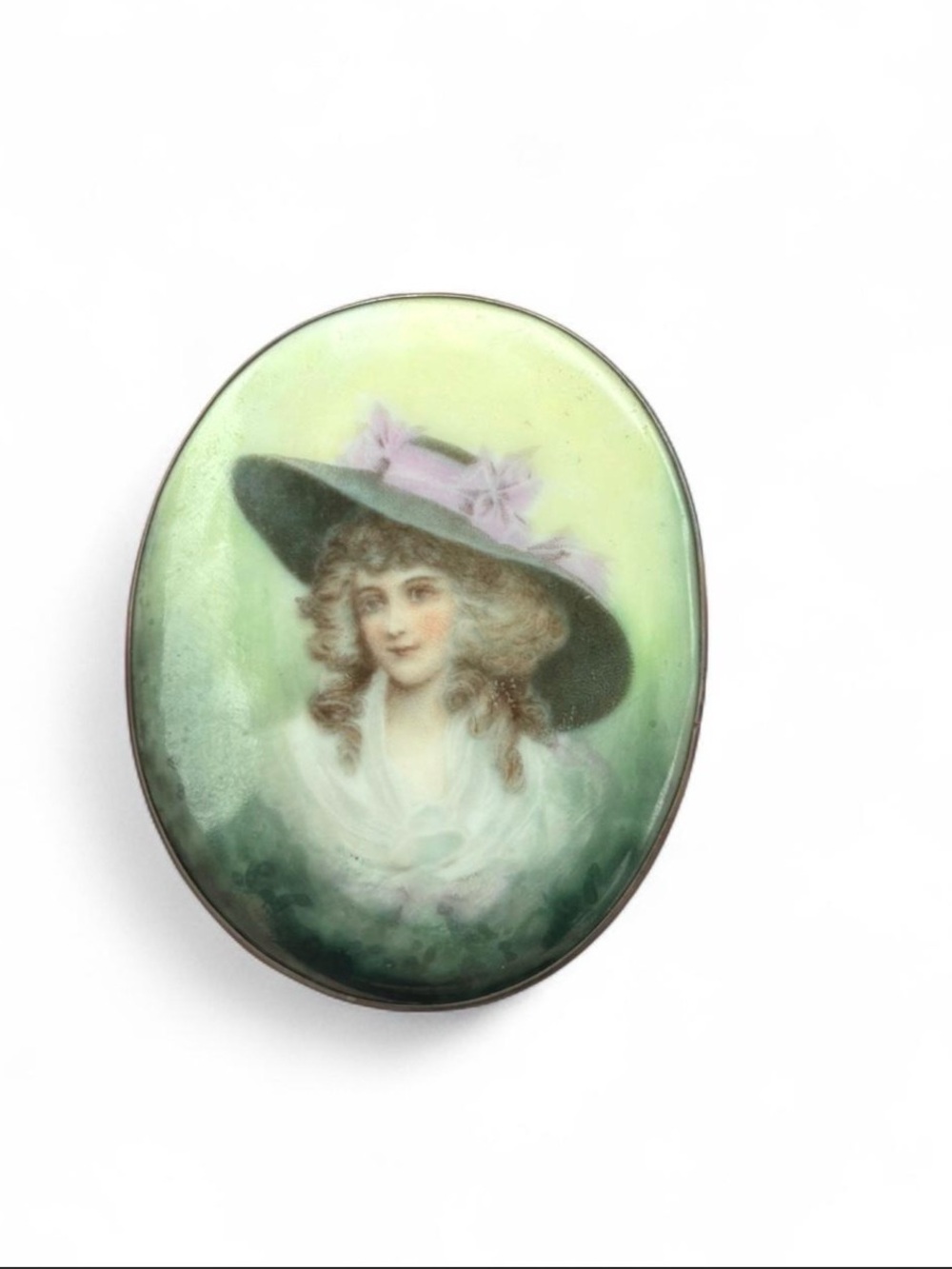 Vintage Portrait Cameo Brooch in Green and Lavender